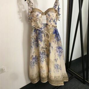Zimmermann Cream & Blue Floral Corset Midi Dress